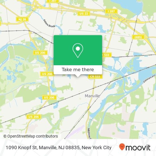 Mapa de 1090 Knopf St, Manville, NJ 08835