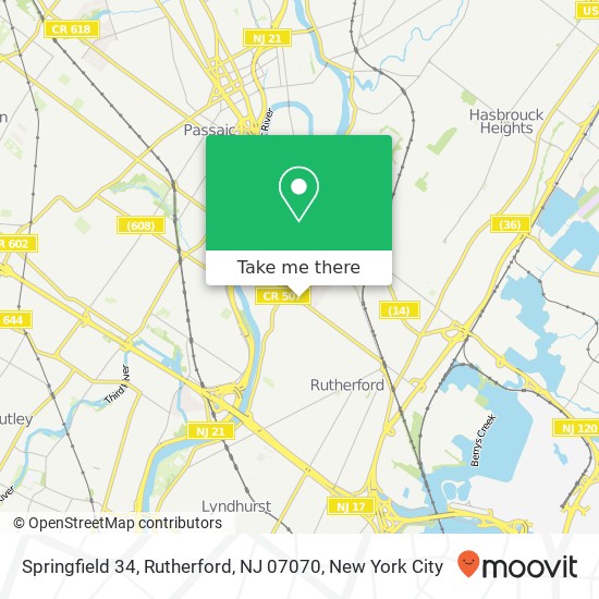 Mapa de Springfield 34, Rutherford, NJ 07070