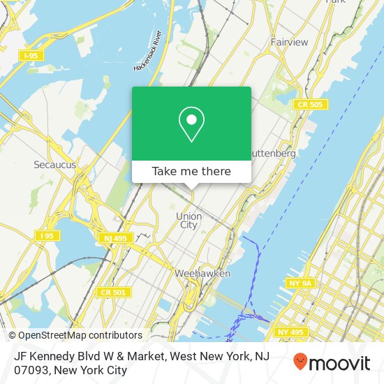 Mapa de JF Kennedy Blvd W & Market, West New York, NJ 07093