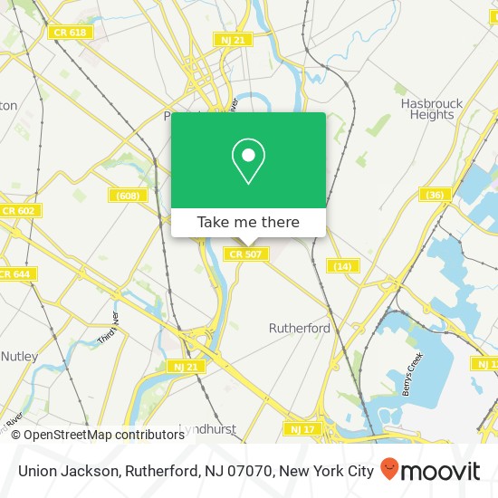 Mapa de Union Jackson, Rutherford, NJ 07070