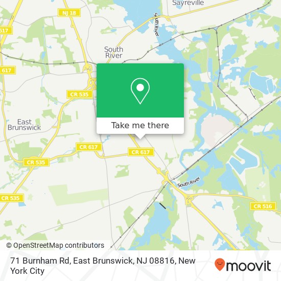 Mapa de 71 Burnham Rd, East Brunswick, NJ 08816