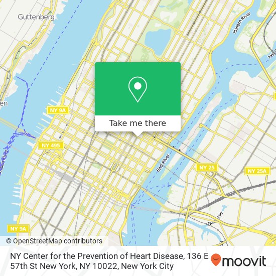Mapa de NY Center for the Prevention of Heart Disease, 136 E 57th St New York, NY 10022