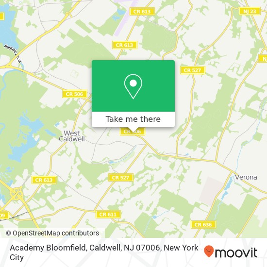 Mapa de Academy Bloomfield, Caldwell, NJ 07006