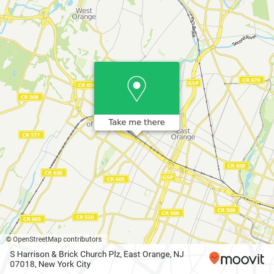Mapa de S Harrison & Brick Church Plz, East Orange, NJ 07018