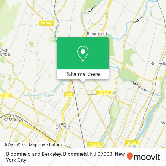 Mapa de Bloomfield and Berkeley, Bloomfield, NJ 07003
