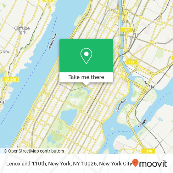 Lenox and 110th, New York, NY 10026 map