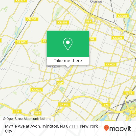 Mapa de Myrtle Ave at Avon, Irvington, NJ 07111