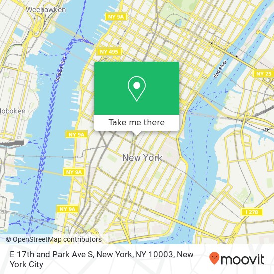 Mapa de E 17th and Park Ave S, New York, NY 10003
