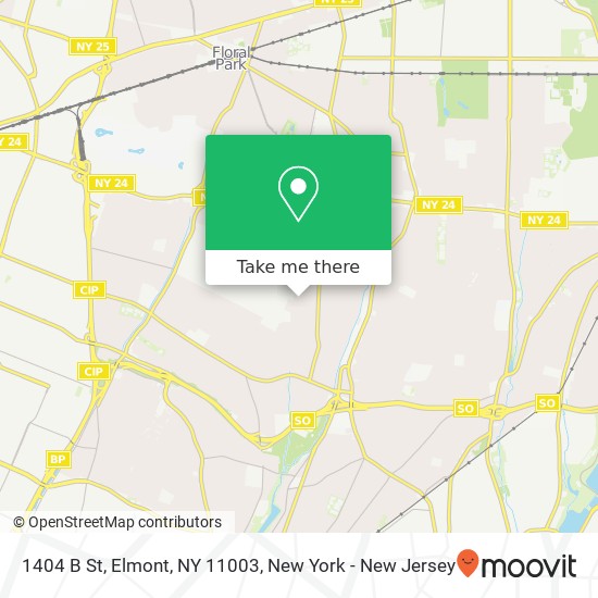 Mapa de 1404 B St, Elmont, NY 11003
