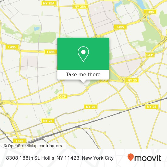 Mapa de 8308 188th St, Hollis, NY 11423