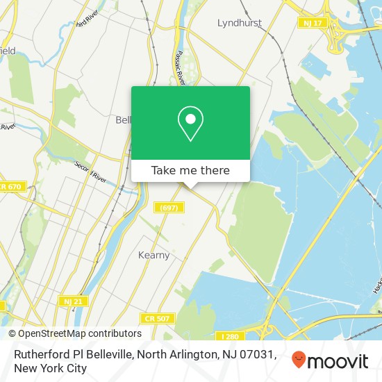 Mapa de Rutherford Pl Belleville, North Arlington, NJ 07031