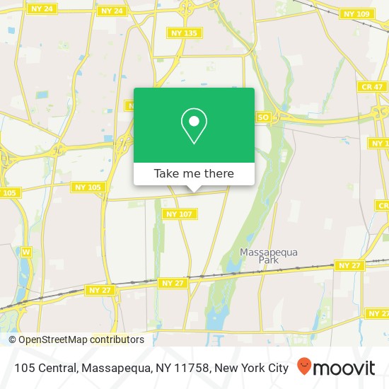 Mapa de 105 Central, Massapequa, NY 11758