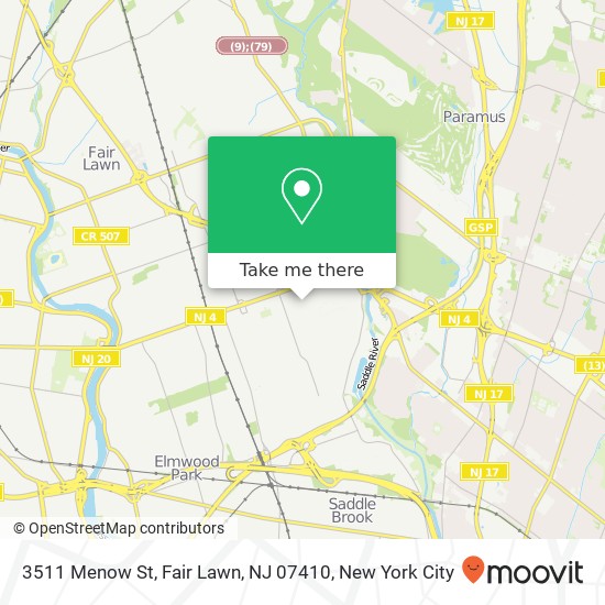 Mapa de 3511 Menow St, Fair Lawn, NJ 07410
