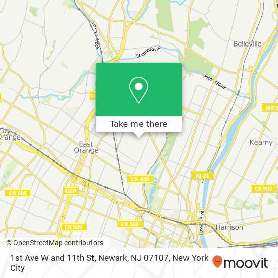 Mapa de 1st Ave W and 11th St, Newark, NJ 07107