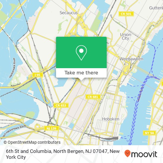 Mapa de 6th St and Columbia, North Bergen, NJ 07047