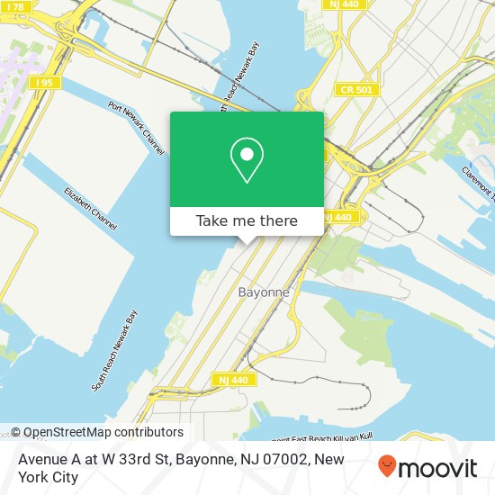 Mapa de Avenue A at W 33rd St, Bayonne, NJ 07002