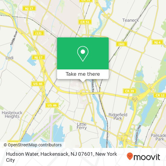 Mapa de Hudson Water, Hackensack, NJ 07601