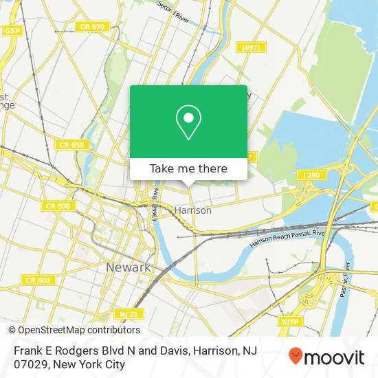 Mapa de Frank E Rodgers Blvd N and Davis, Harrison, NJ 07029