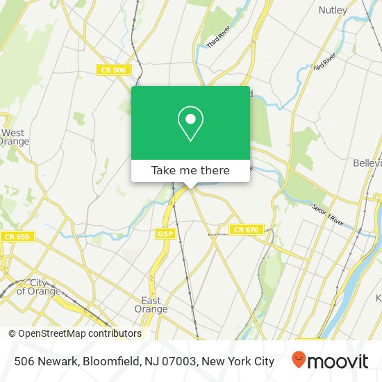 Mapa de 506 Newark, Bloomfield, NJ 07003