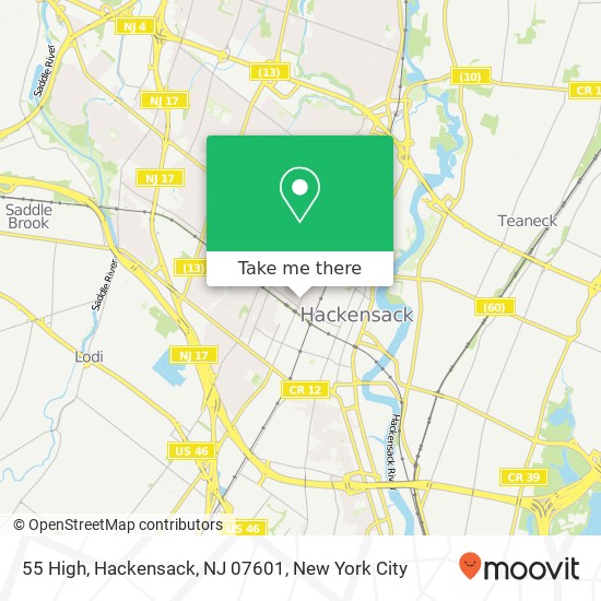 Mapa de 55 High, Hackensack, NJ 07601