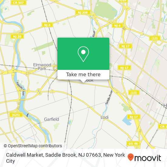 Mapa de Caldwell Market, Saddle Brook, NJ 07663