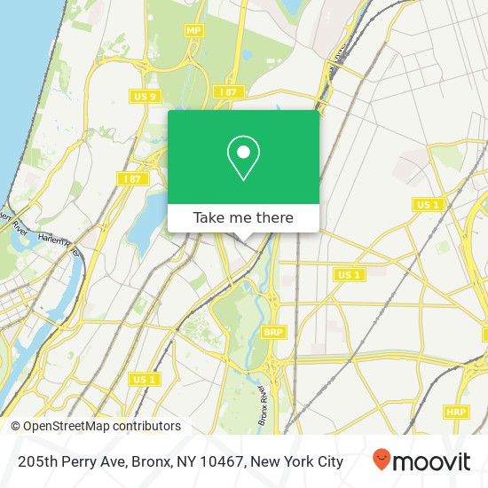 Mapa de 205th Perry Ave, Bronx, NY 10467