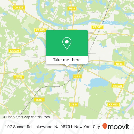 Mapa de 107 Sunset Rd, Lakewood, NJ 08701