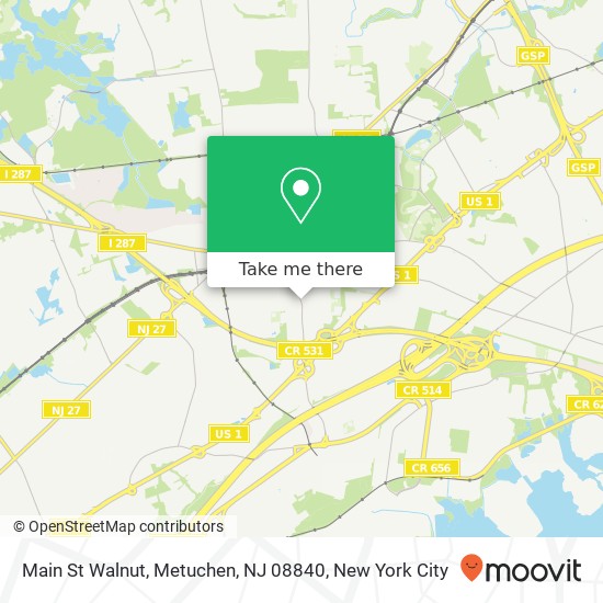 Mapa de Main St Walnut, Metuchen, NJ 08840