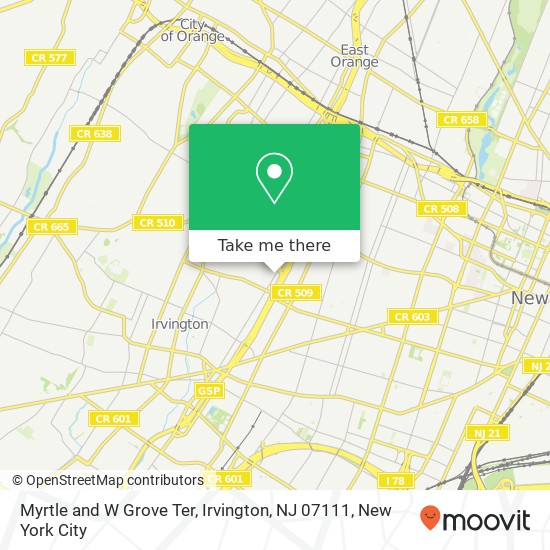 Mapa de Myrtle and W Grove Ter, Irvington, NJ 07111