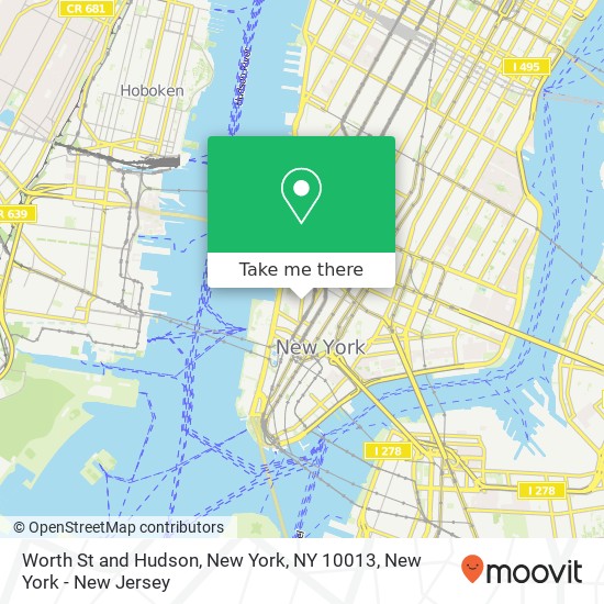 Worth St and Hudson, New York, NY 10013 map