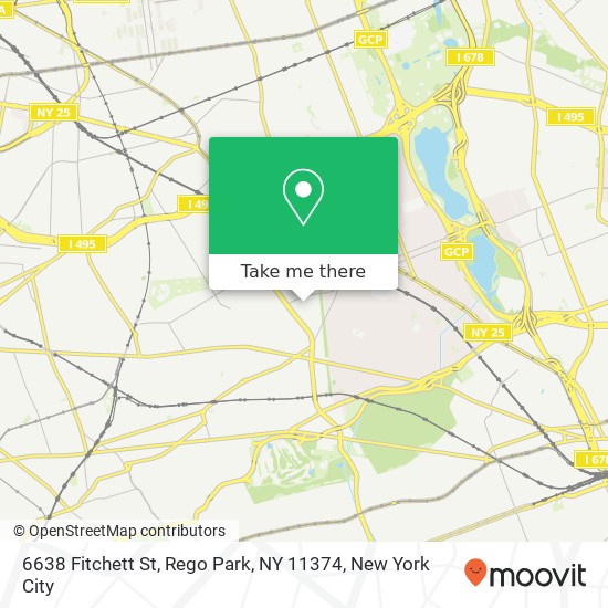 Mapa de 6638 Fitchett St, Rego Park, NY 11374