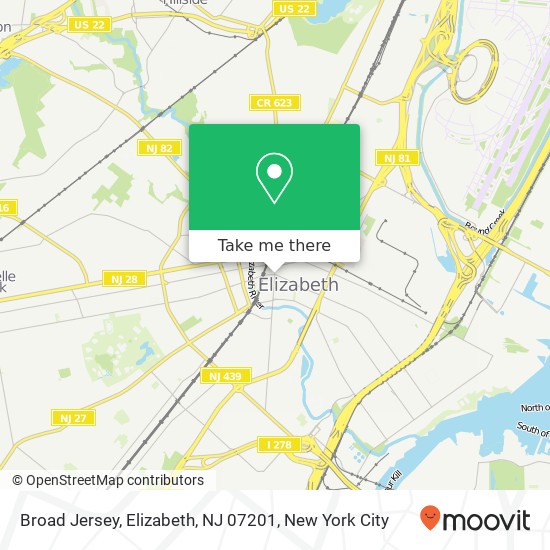 Mapa de Broad Jersey, Elizabeth, NJ 07201