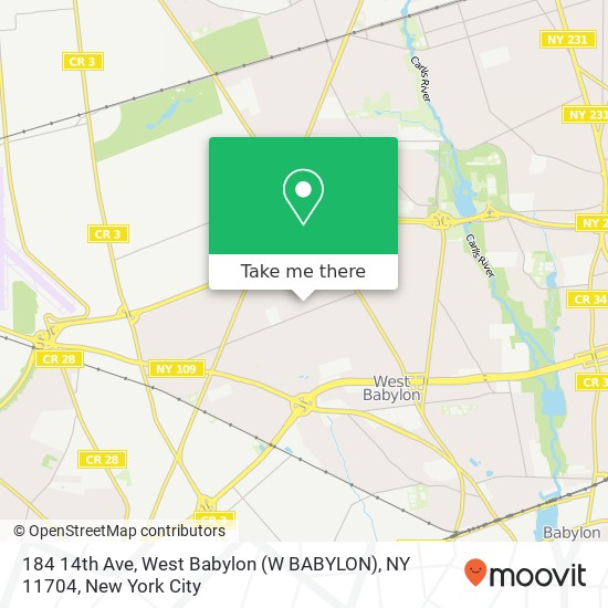 Mapa de 184 14th Ave, West Babylon (W BABYLON), NY 11704