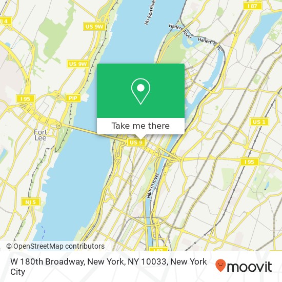 W 180th Broadway, New York, NY 10033 map