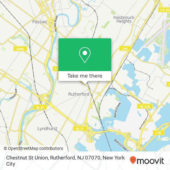 Mapa de Chestnut St Union, Rutherford, NJ 07070
