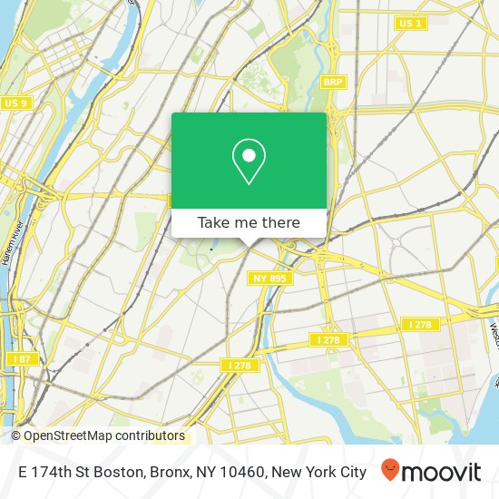 Mapa de E 174th St Boston, Bronx, NY 10460