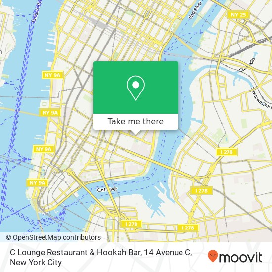 Mapa de C Lounge Restaurant & Hookah Bar, 14 Avenue C