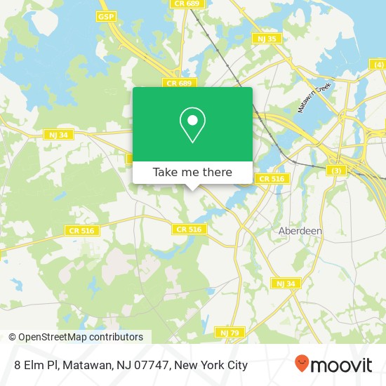 Mapa de 8 Elm Pl, Matawan, NJ 07747