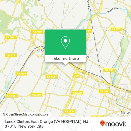 Mapa de Lenox Clinton, East Orange (VA HOSPITAL), NJ 07018