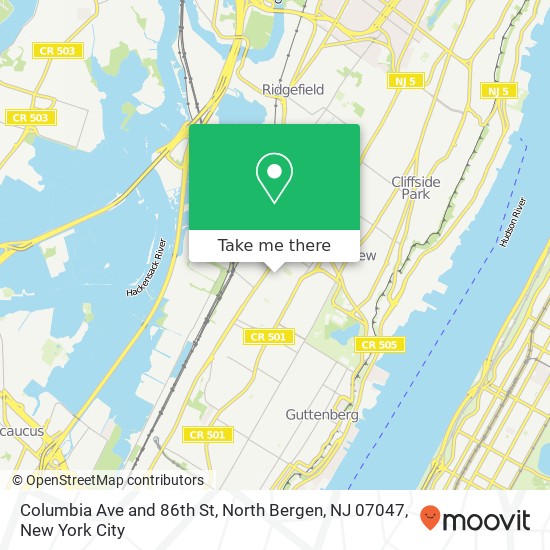 Mapa de Columbia Ave and 86th St, North Bergen, NJ 07047