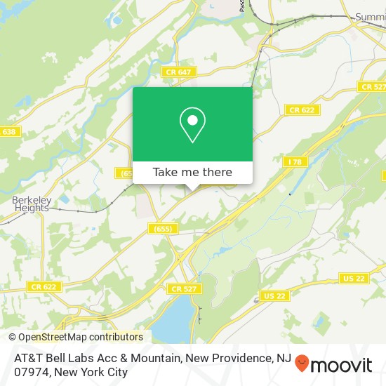 Mapa de AT&T Bell Labs Acc & Mountain, New Providence, NJ 07974