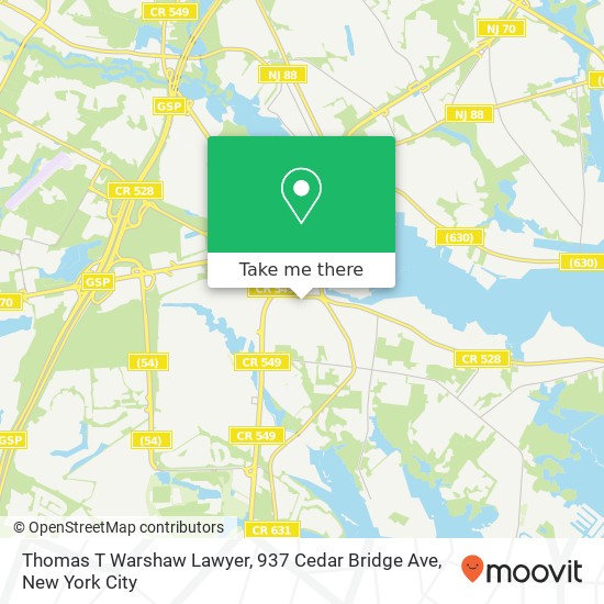 Thomas T Warshaw Lawyer, 937 Cedar Bridge Ave map