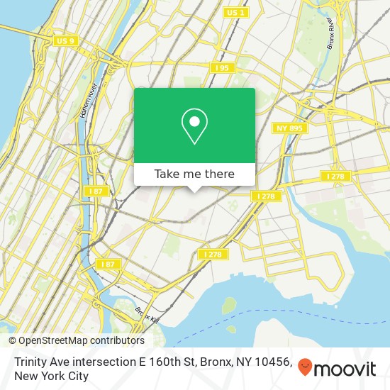 Mapa de Trinity Ave intersection E 160th St, Bronx, NY 10456