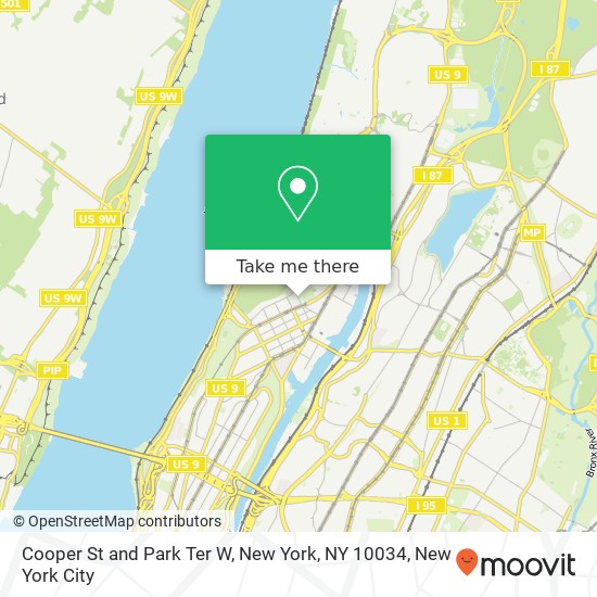 Cooper St and Park Ter W, New York, NY 10034 map