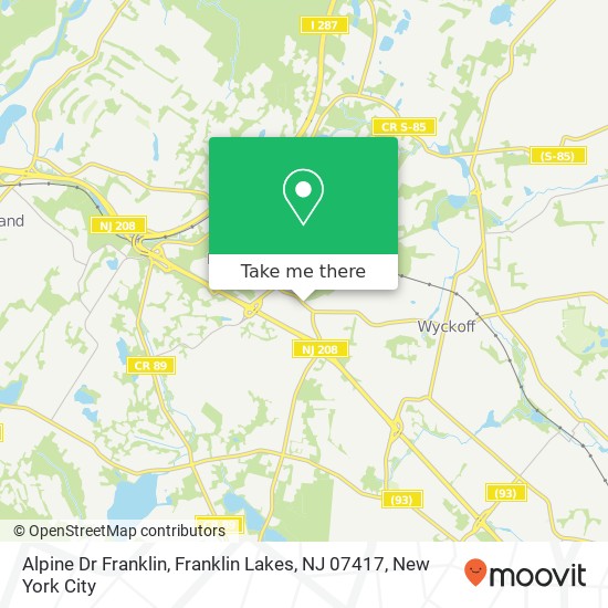 Mapa de Alpine Dr Franklin, Franklin Lakes, NJ 07417