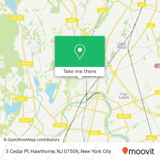 Mapa de 3 Cedar Pl, Hawthorne, NJ 07506
