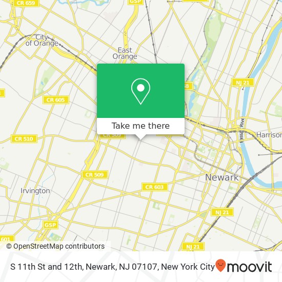 Mapa de S 11th St and 12th, Newark, NJ 07107