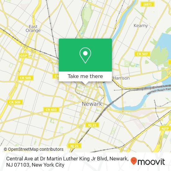 Mapa de Central Ave at Dr Martin Luther King Jr Blvd, Newark, NJ 07103