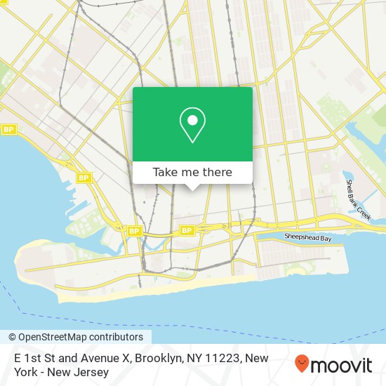 Mapa de E 1st St and Avenue X, Brooklyn, NY 11223