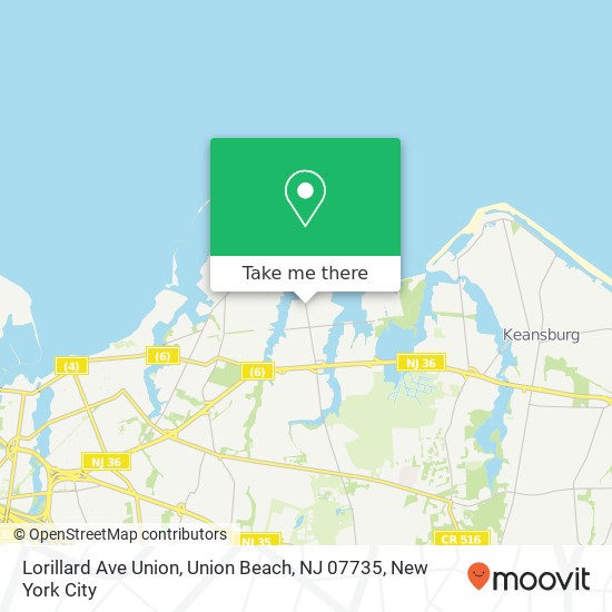 Mapa de Lorillard Ave Union, Union Beach, NJ 07735